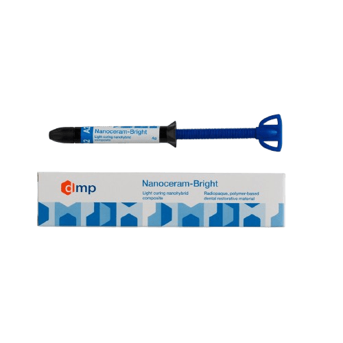 Composite nanohíbrido NanoCeram Bright - DMPComposite nanohíbrido de gran calidad de la marca DMP Presentaciones del composite nanohibrido Nanoceram Bright. Jeringa de 4gr. Compules 20x0,25gr. Composite nanohíbrido polimerizable compuesto por una mezcla d