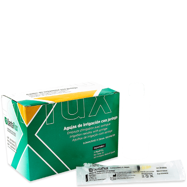 Jeringas + agujas de irrigación (100uds) Dentaflux - LÓGICOS - Odontologicos