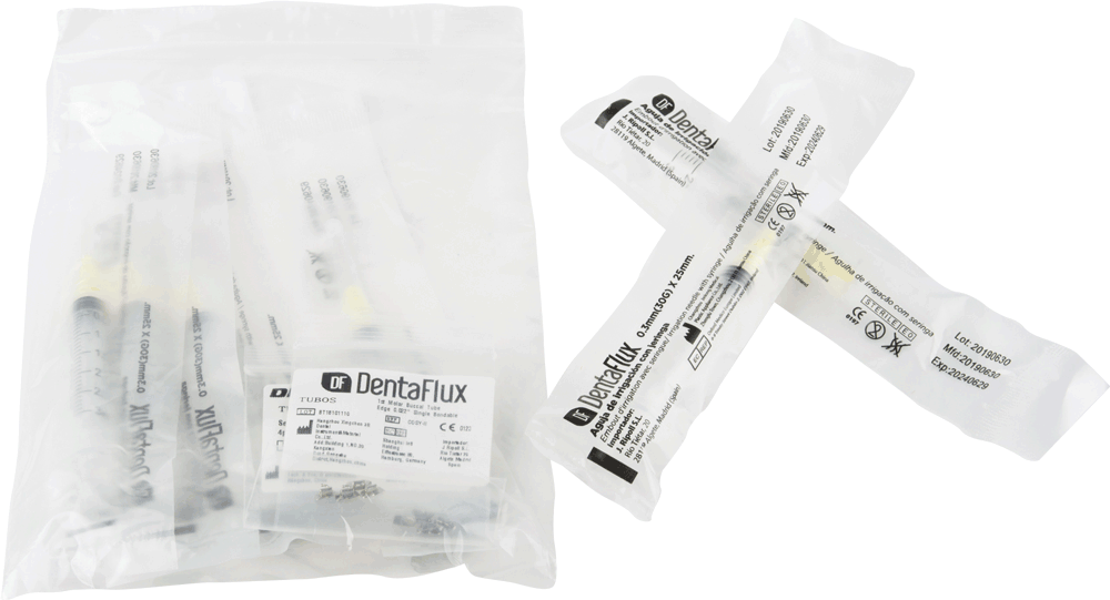 Jeringas + agujas de irrigación (100uds) Dentaflux - LÓGICOS - Odontologicos