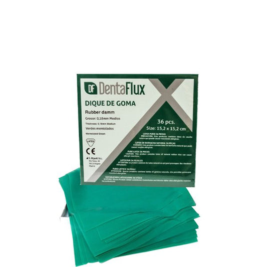 Diques de goma verde mentolados (36uds) Dentaflux - LÓGICOS - Shop Odontologicos